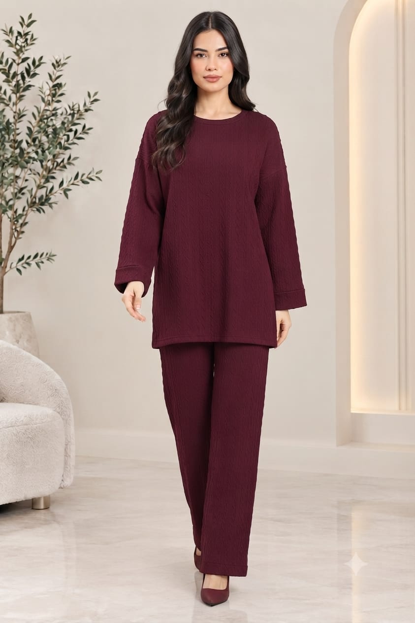 Cable Knit Two-Piece Wide Leg Trouser Set