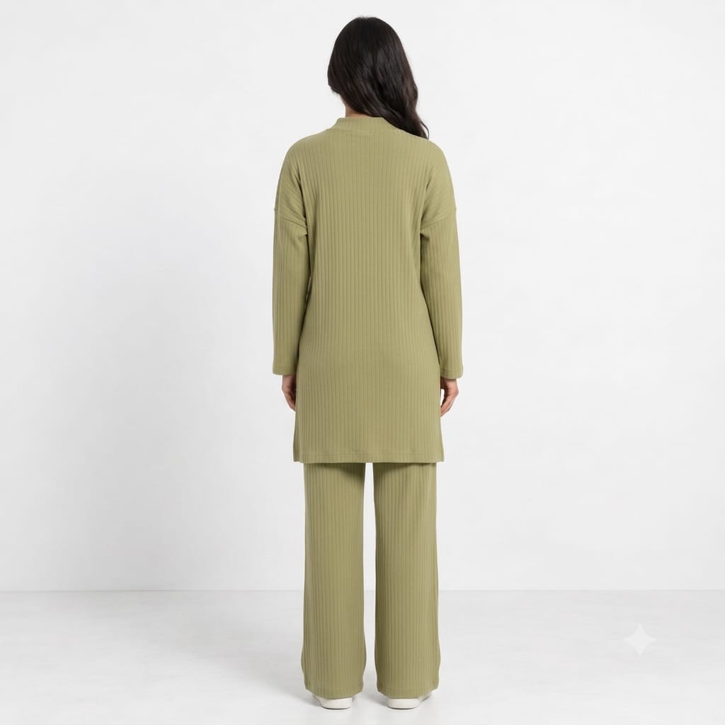 Long Slit Brush Rib Two-Piece Set