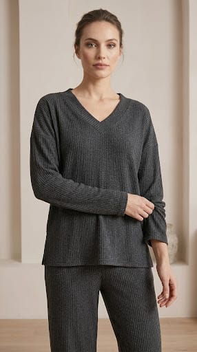 Brush Rib V-Neck Co-Ord Set