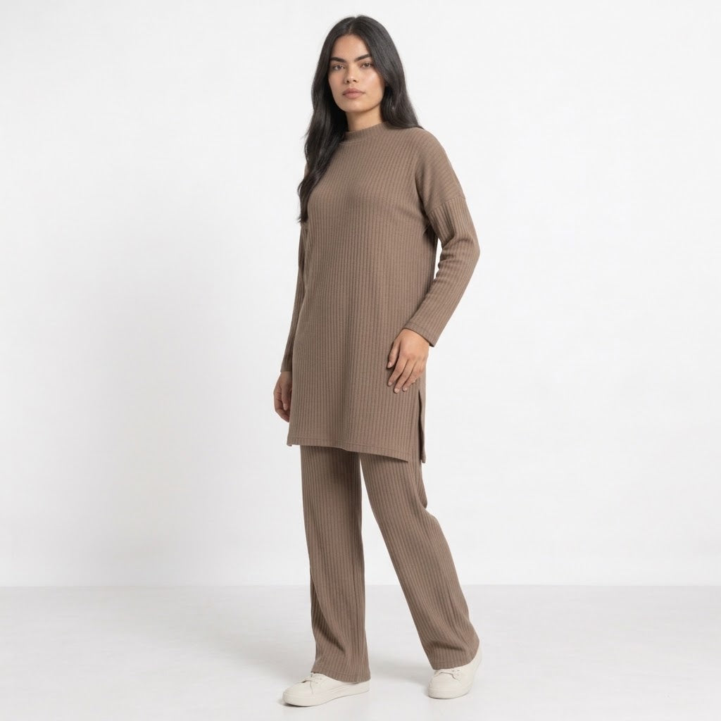 Long Slit Brush Rib Two-Piece Set