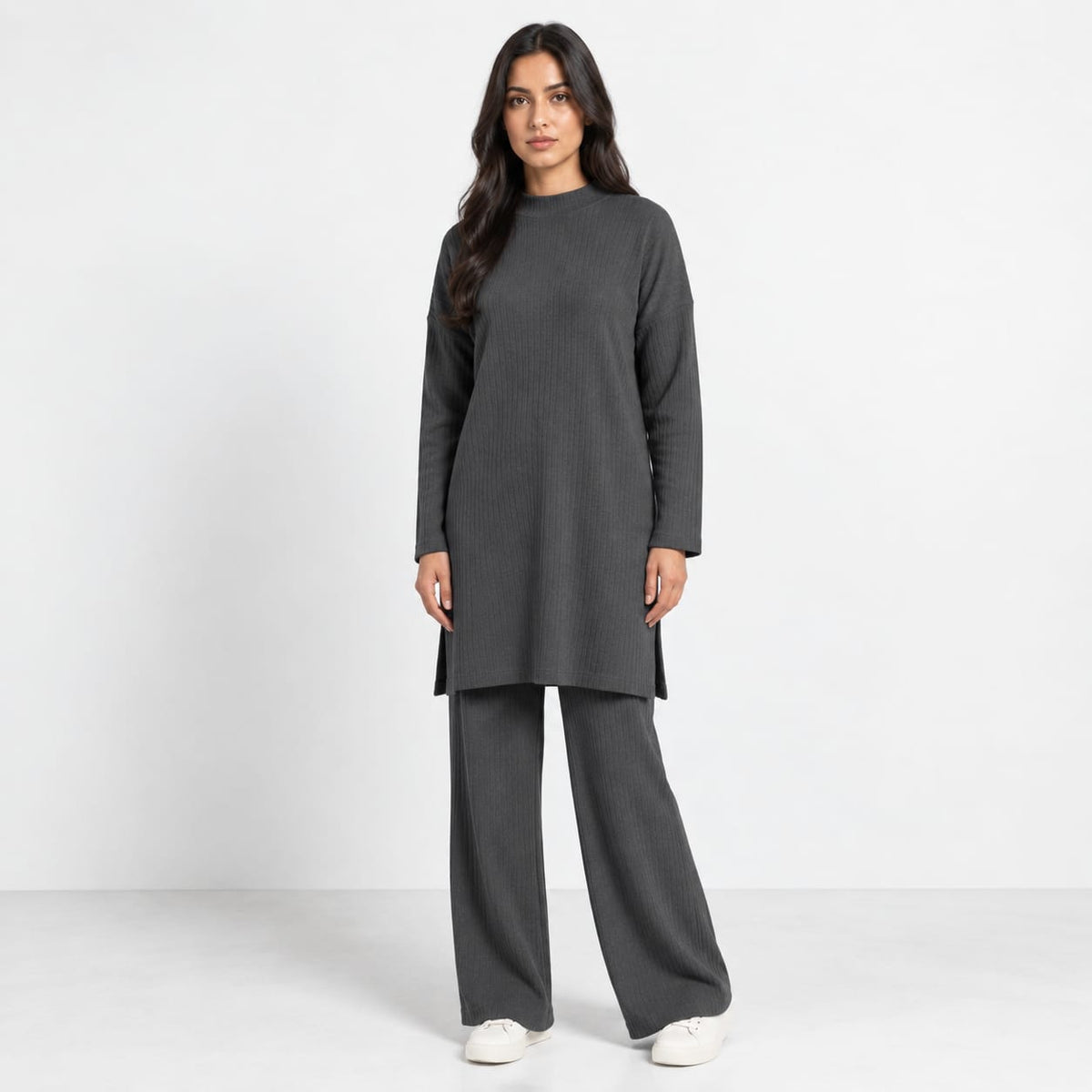 Long Slit Brush Rib Two-Piece Set