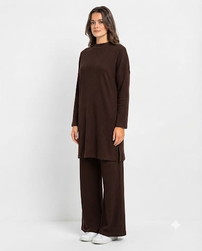 Long Slit Brush Rib Two-Piece Set