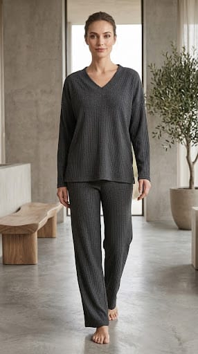 Brush Rib V-Neck Co-Ord Set