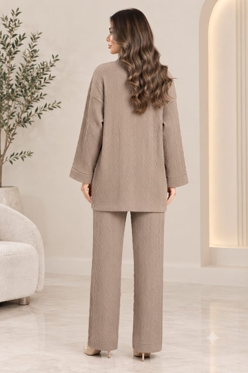 Cable Knit Two-Piece Wide Leg Trouser Set